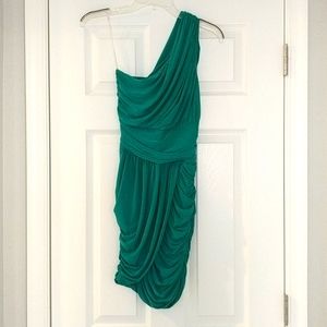 One shoulder emerald green Grecian dress